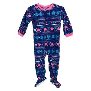 Carter’s Blue & Pink Graphics Fleece Zip Up Footie Pajamas - Size 18 months